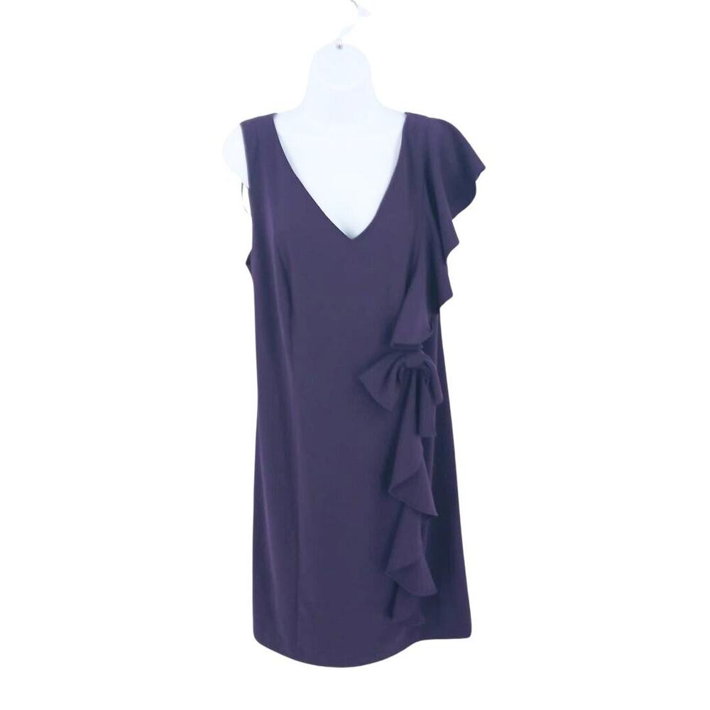Sandra Darren Purple Ruffle & Bow Accent Plus Size Dress Sz 16
